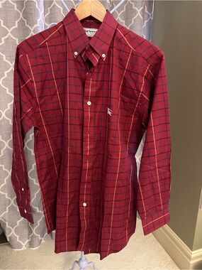 Burberry Men’s Burgundy Plaid Button-Down Shirt
